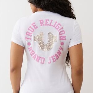 True Religion Crystal Horseshoe V Neck Tee Sz “L” MSRP $62 NWT